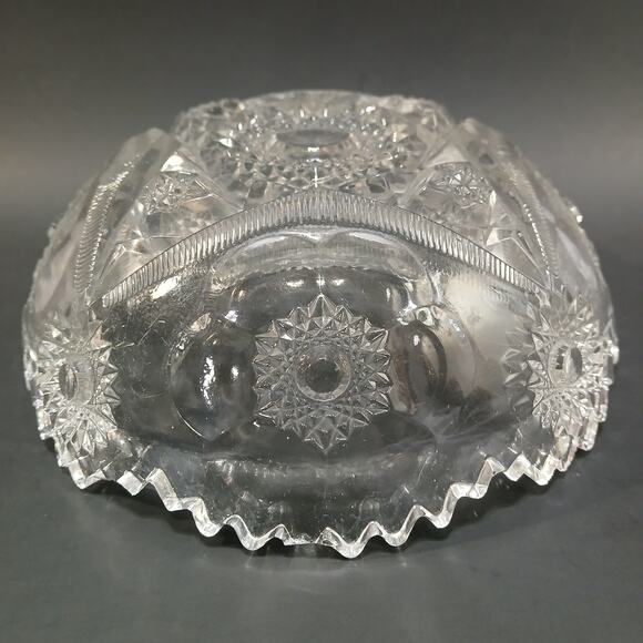 EAPG McKee Sextec Press Cut Ruffled Sawtooth Edge 6.5" Bowl *Rim Chips* - Picture 3 of 12